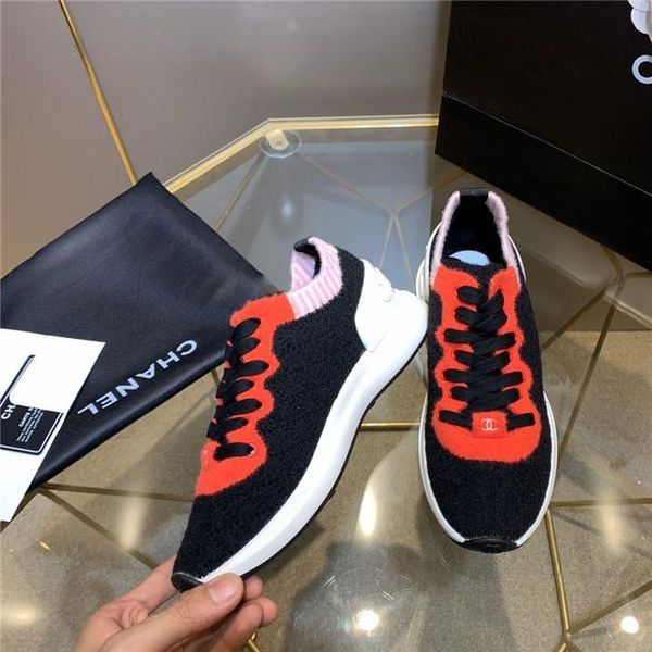 

autumn and winter new knitted elastic casual womenss shoes lace-up color-match womenss casual sports shoes wild fashion shoes04, Black
