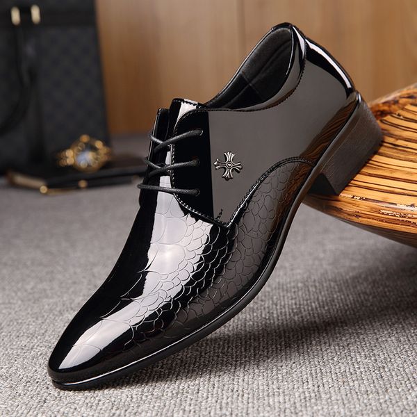 

new italian oxford shoes for men mens patent leather wedding shoes mens pointed toe dress classic derbies 871, Black