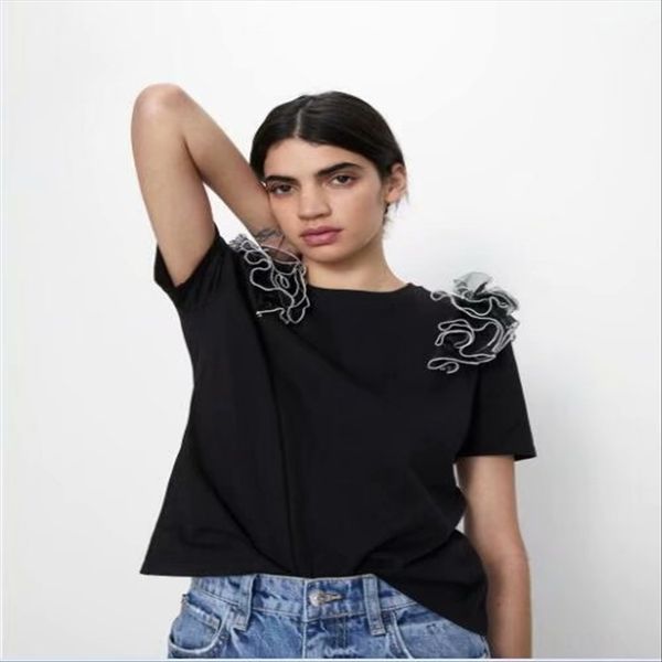 

women's net t-shirt aa7-30591 with silk mesh laminated decoration in 2020 season women's net t-shirt aa7-30591 with silk mesh lami, White