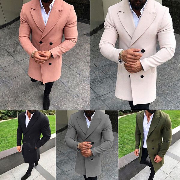

hirigin mens coat wool blend suit 2019 mens jackets leisure long sections woolen coats collar coats full winter male overcoat, Black