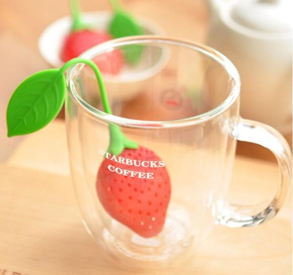 Neue Mini Teesieb Silikon Teebeutel Teeblatt Sieb Infuser Teekanne Teetasse Filterbeutel Erdbeere Stil Filter Werkzeuge DHL geben Schiff frei