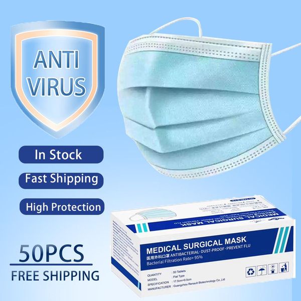 

seller disposable face masks 3 layers dustproof mask facial protective cover masks set anti-dust one-time mask 1box=50pcs