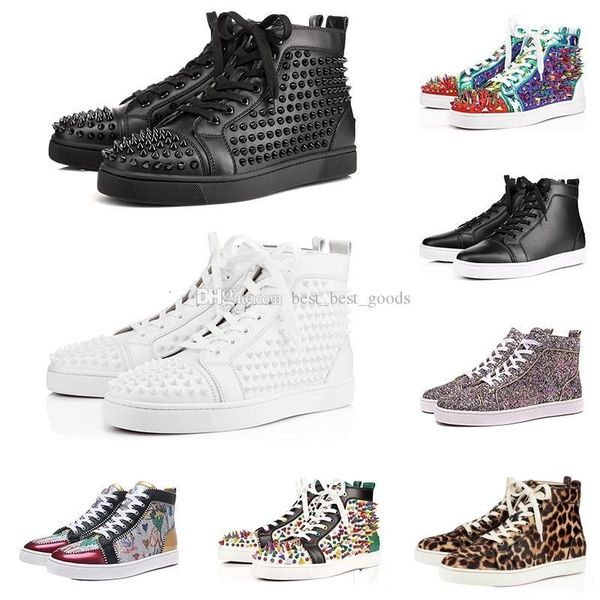 

designer luxury fashion brand red bottom studded spikes flats shoes for men women glitter party lovers genuine leather casual sneakers