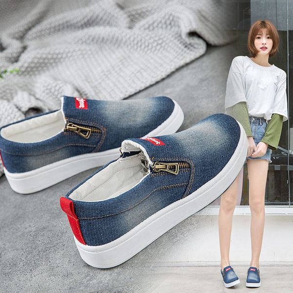 

spring women flat ladies loafer denim canvas vulcanized female platform casual shallow plus size fashion comfort shoes 2019, Black