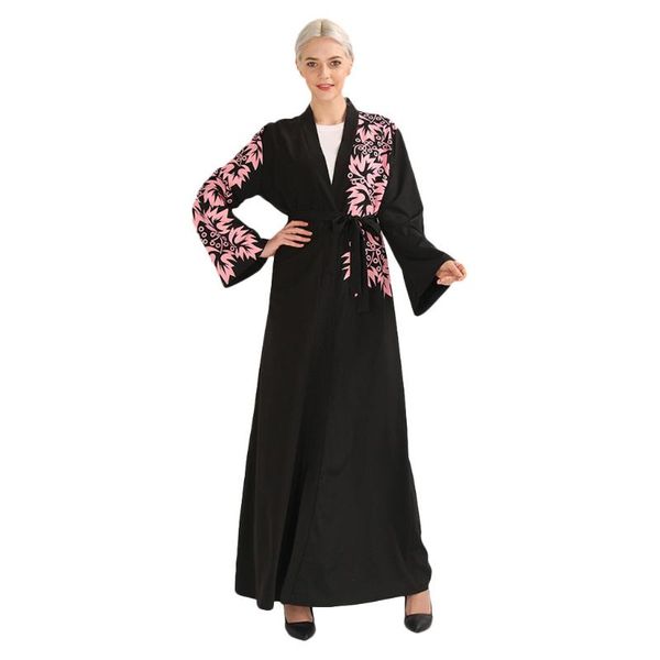 

dubai dress abaya jalabiya islamic women clothing robe muslim women summer black stitching embroidery cardigan robes long dress, Red
