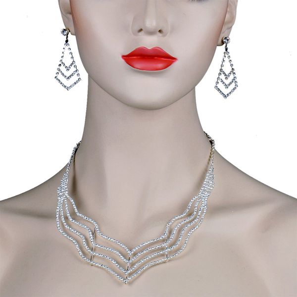 

chran rhodium plated sparkling rhinestone wedding jewelry set for women fashion crystal costume jewelry accessories, Silver
