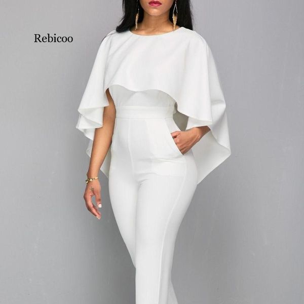 

lady white elegant o-neck solid cape sleeve jumpsuit women jumpsuits boycon slim backless jumpsuits rompers, Black;white