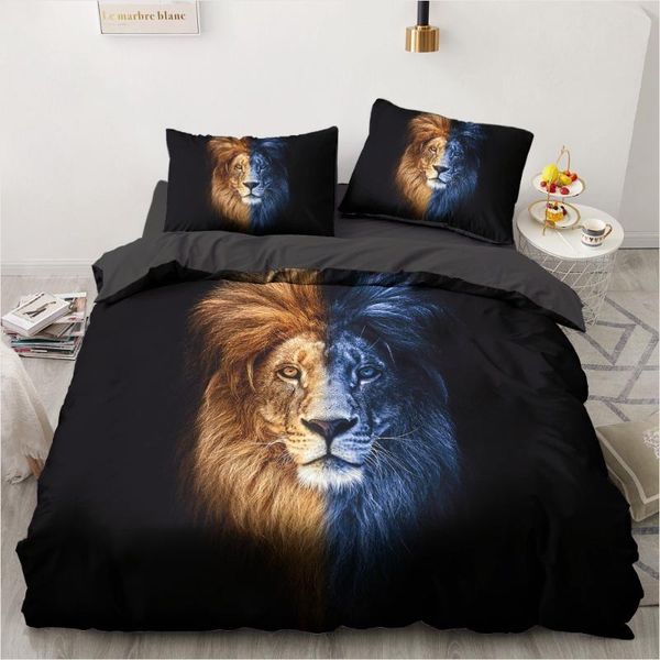 

3d bedding sets lion black duvet quilt cover set comforter bed linen pillowcase king  full size 173*230cm home texitle
