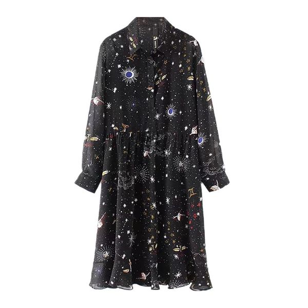

casual dresses perhaps u black planet print universe chiffon turn down collar knee length dress long sleeve a line autumn elegant d0694, Black;gray