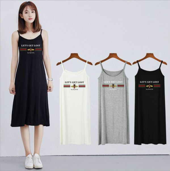 

woman designer luxury dress mid-length skirt suspenders high waist popular explosion models printed home casual brief dress size -xl, Black;gray