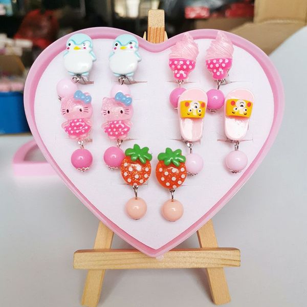 

wholesale 7pcs/lot cartoon children jewelry baby girl earrings kids ear clip child pierced alloy painless earrings birthday gift, Silver
