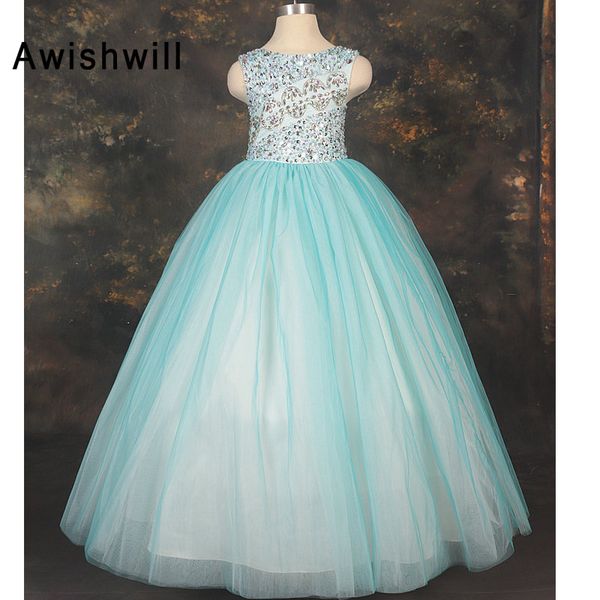 

new arrival floor length kids dress wedding party pageant gown beadings tulle sleeveless long flower girl dress, Red;yellow