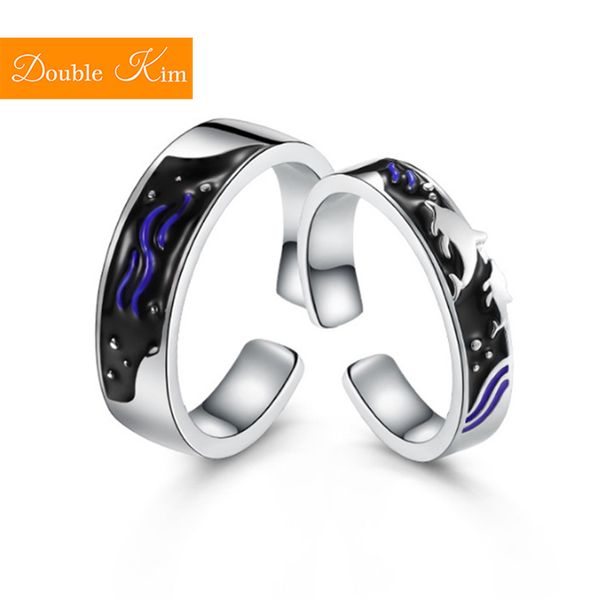 

whale and sea couples resizable ring copper alloy silver plating lovers' resizable rings fashion trendy women jewelry birthday, Slivery;golden