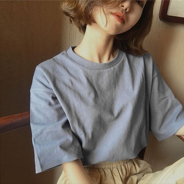 

loose style chicslim versatile t-shirt female round collar regular routine loose style chicslim versatile t-shirt female round collar regula, White