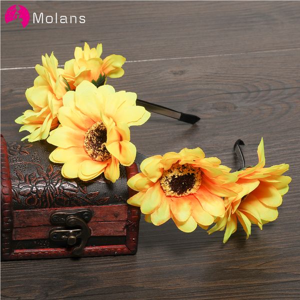 

molans big sunflower bride wreath solid stimulation chrysanthemum hair accessories for women wedding bridal flower headpieces
