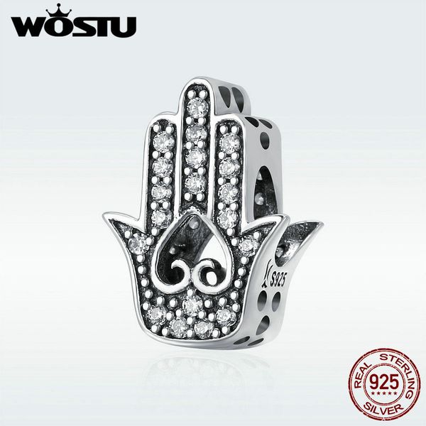 

wostu аутентичные 925 sterling silver good luck рука фатимы подвески подходят женщины браслеты ожерелья diy серебряные ювелирные изделия dxc, Blue;slivery