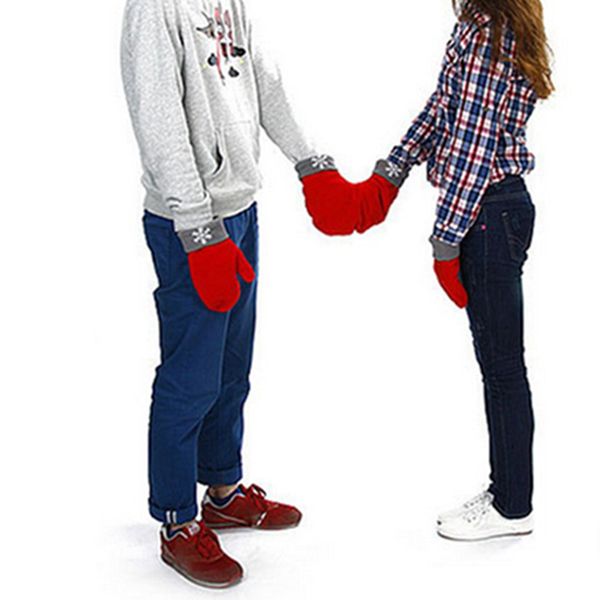 

3pcs/set christmas couple gloves polar fleece running gloves sweethearts warm handle double glove thicken winter lovers, Black