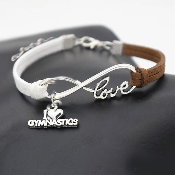 

bohemian infinity love gymnastics sports pendant charm bracelets weave 2019 woman mens handmade white brown leather suede rope jewelry gifts, Golden;silver