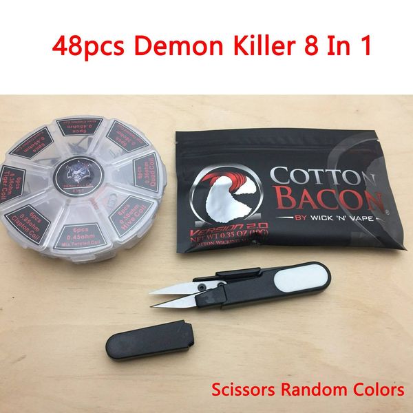 

48pcs demon убийца 8 в 1 клэптон чужеродных rda преднастроенной катушка хлопок bacon ножницы