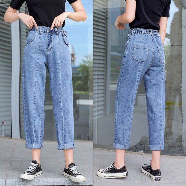 

high-waisted women's pants 2019 autumn new style drape straight-leg pants pendant sense capri cowboy loose a generat, Blue