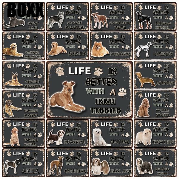 

собачья жизнь лучше с немецкой овчаркой ирландский терьер металлическая вывеска home decor bar wall art painting 20*30 см размер