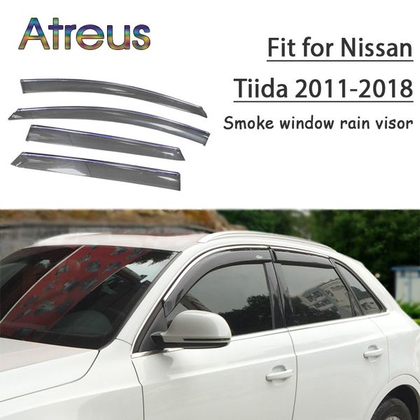 

атрей 1set дождь дым window visor автомобилей ветер дефлектор для nissan tiida c12 2012 2013 2011 2014 2015 2016 2017 2018 аксессуары