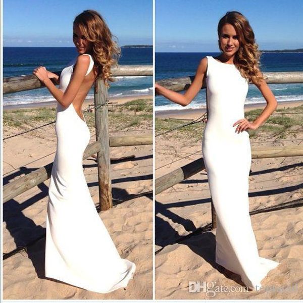 

new elegant chic scoop neck white mermaid wedding dresses simple beaches satin backless bridal wedding gowns plus size custom made