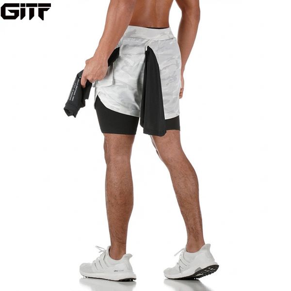

2020 camo running shorts men 2 in 1 double-deck quick dry gym sport shorts fitness jogging workout men sports short pants, Black;blue