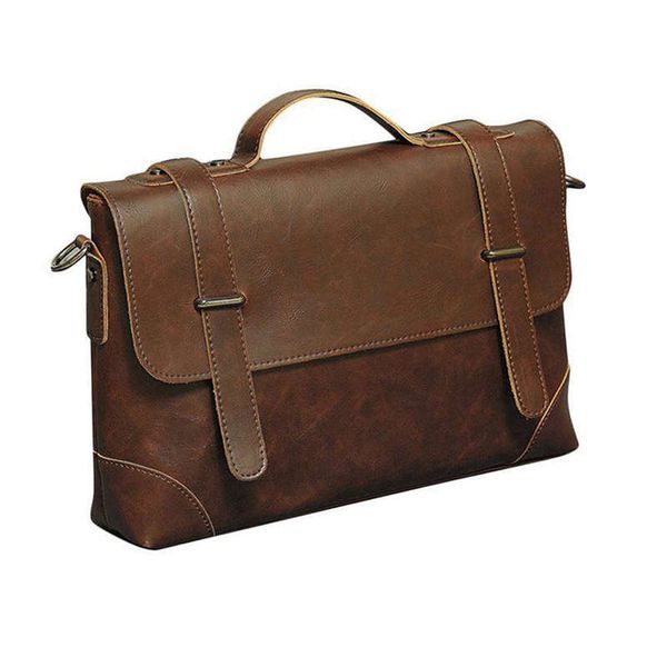 

men briefcase casual business shoulder bag leather messenger satchel bag(brown