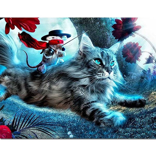 Acheter Diamant Peinture Chat Et Souris Dessin Animé Animal Diamant Broderie Paysage Plein Foret Carré 5d Bricolage à La Maison Décor à La Maison