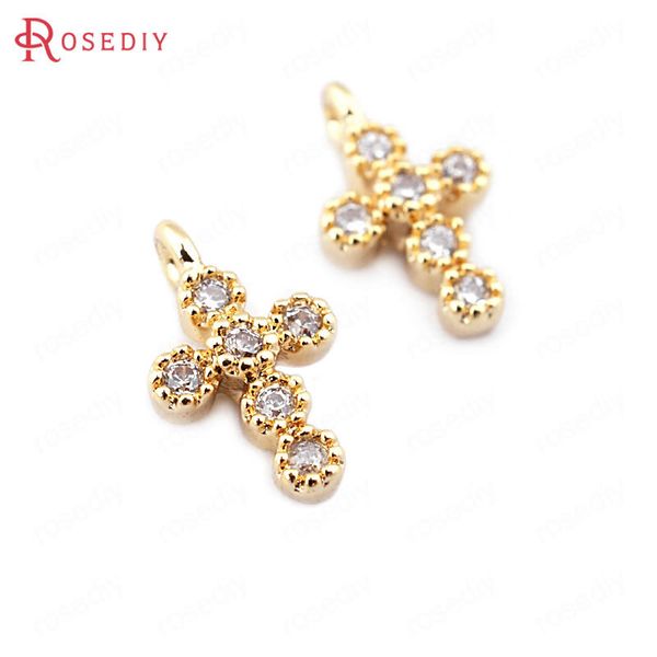 

33687)6pcs 10*6mm 24k gold color brass with zircon small cross charms pendants diy jewelry findings accessories, Silver