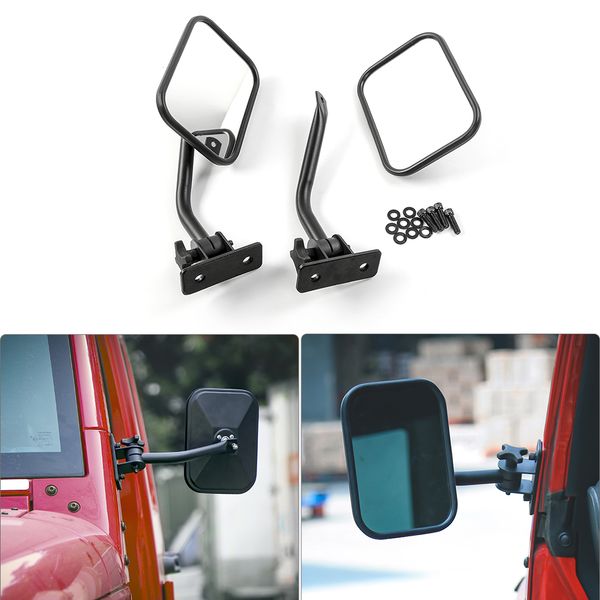 

car exterior side door rear view mirrors for jeep wrangler jk tj cj lj 1997+ adjustable angle lens blind spot