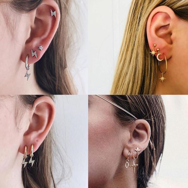 

artilady small hoop earring with crystal star moon hoop earrings gold color earring for women drop shipping jewelry, Golden;silver