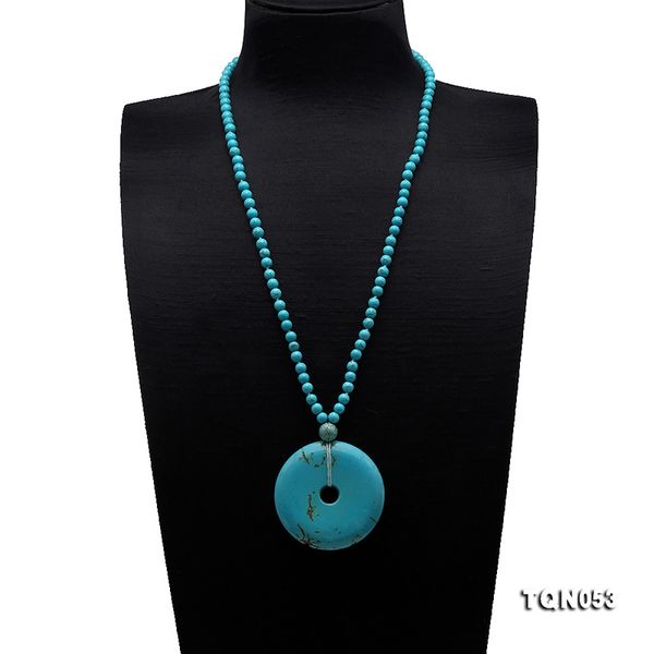

jyx ping buckleturquoise necklace 6-10mm vibrant blue round turquoise necklace handmade gemstone beads 25.5, Silver