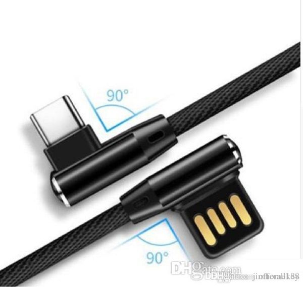 

2m 6ft usb type c cable max 2a fast charging for samsung s8 s9 note 8 9 xiaomi 90 degree double-sided type-c cable l bending nylon cord