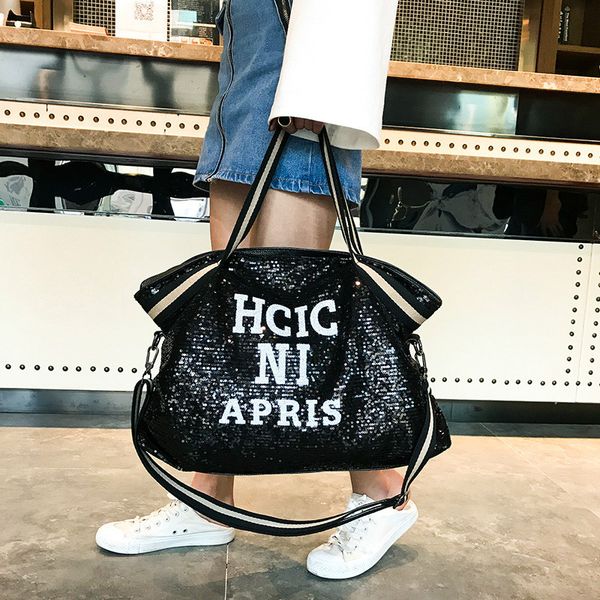 

women's handbag 2019 sequins travel bag female hand large capacity travel luggage colorful tide yoga gym bag torebka damska