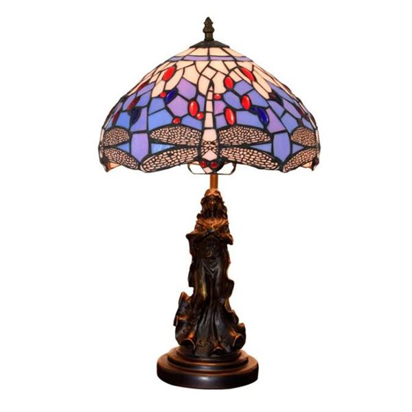 Europäische Tiffany-Tischlampe, Mittelmeer-Libelle, Buntglas, dekorative Schreibtischleuchte, Wohnung, Landbeleuchtung