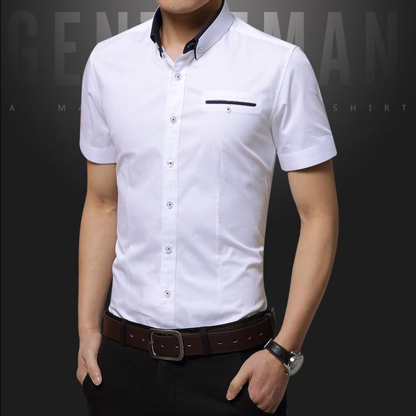 

new arrival brand men's summer business shirt short sleeves turn-down collar tuxedo shirt men shirts big size 5xl, White;black