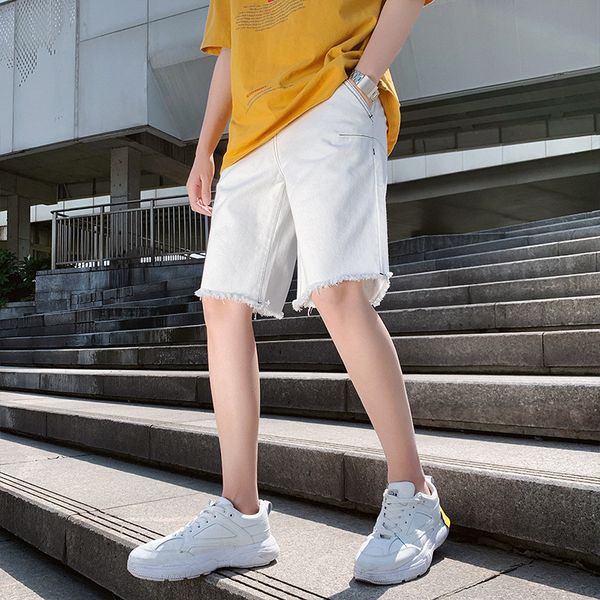 

fashion solid men jean shorts casual loose denim shorts pockets knee length jeans masculino plus size, Blue