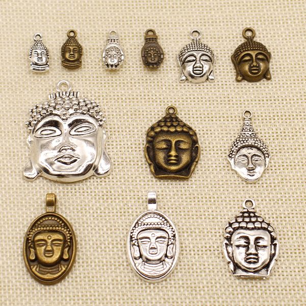 

40 pieces metal charms or bracelet charms religious buddha head buddha statue hj176, Bronze;silver