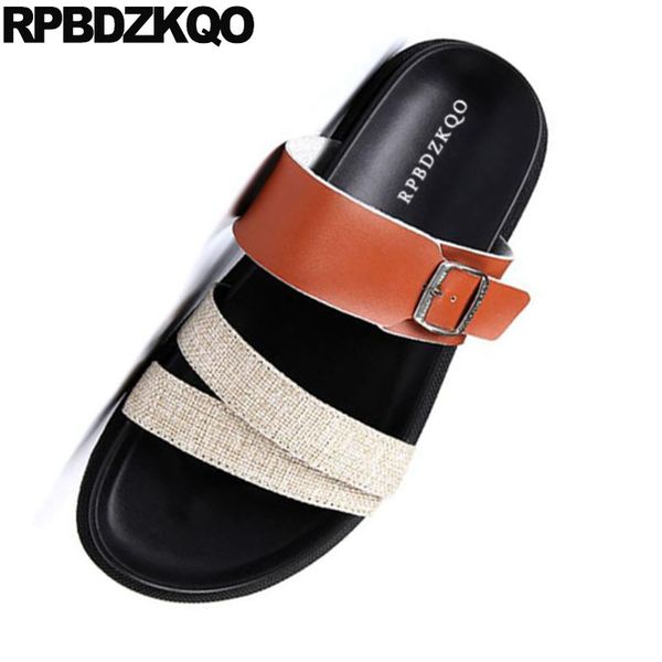 

men sandals leather summer open toe slippers designer flat slides breathable native soft beach shoes casual slip on fashion 2019, Black