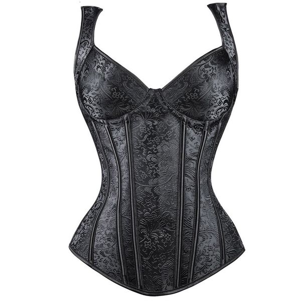 

women's shoulder steampunk corset vest gothic overbust corset pu leather lace up zipper side corsets and bustiers, Black;white