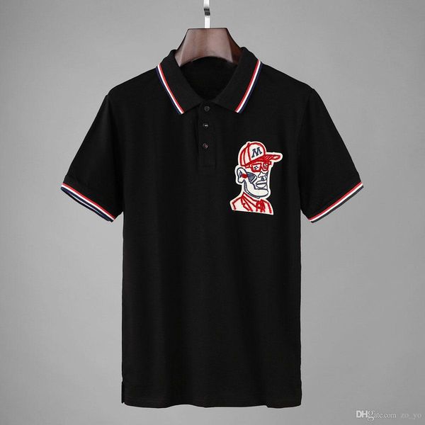 

2019 character embroidery mens polo shirts casual pattern streetwear short sleeve straight cotton 100% designer polo shirts men, White;black