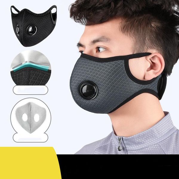 

велоспорт маска для лица с 3 лежащими фильтрами спортивная тренировочная маска беговая маска активированный угольный фильтр моющиеся велосип, Black