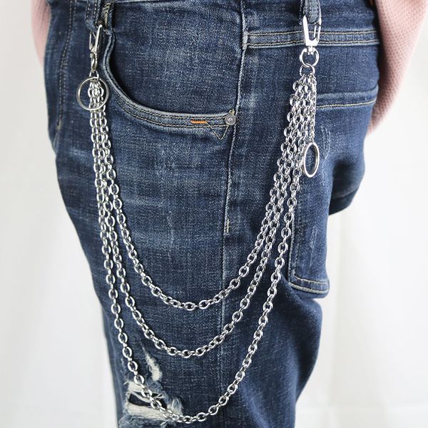 

fashion o chain necklace stainless steel long metal wallet chain leash pant jean keychain ring clip men's hip hop jewelry, Silver