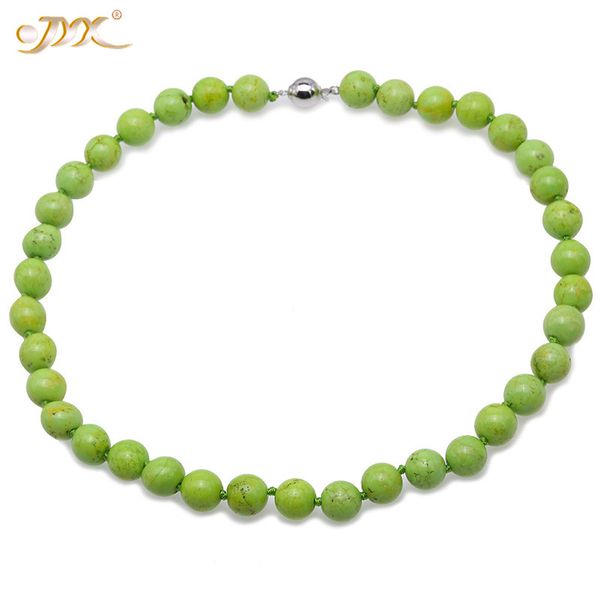 

jyx bohimia style turquoise necklace 11.5mm vivid green round turquoise beads dotted necklace 19" special color necklaces, Silver