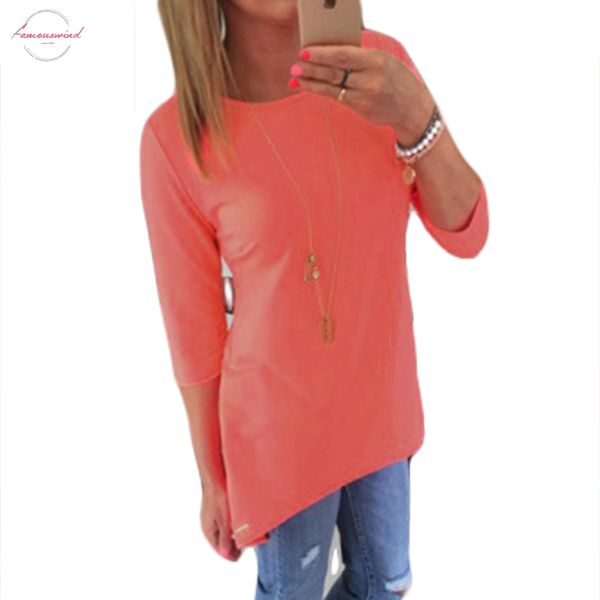 

european knitted t shirts 2020 fall fashion o neck three quarter sleeve womens t shirt wholesale 6446, White