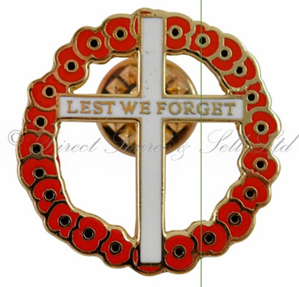 

1.25" red pretty poppy brooch with cross faith quality, Gray