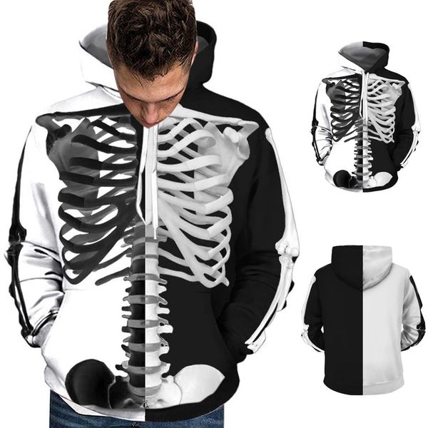 

women men couples skull print long sleeve hoodie sweatshirt pullover, White;black