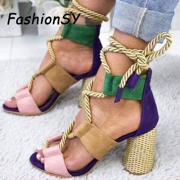 

2019 new women sandals shoes woman wearing mixed colors style clear colorful strappy sandals high heels shoes mid heel, Black